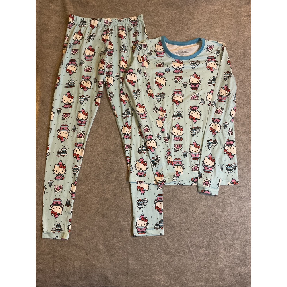 Hello Kitty Sanrio Warm Essentials Cuddl Duds Pajama Set Blue Winter Kids M 8-10